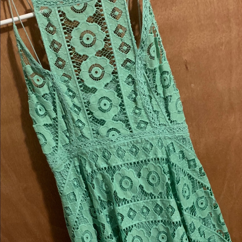 Free people mini dress gorgeous teal details sz 2